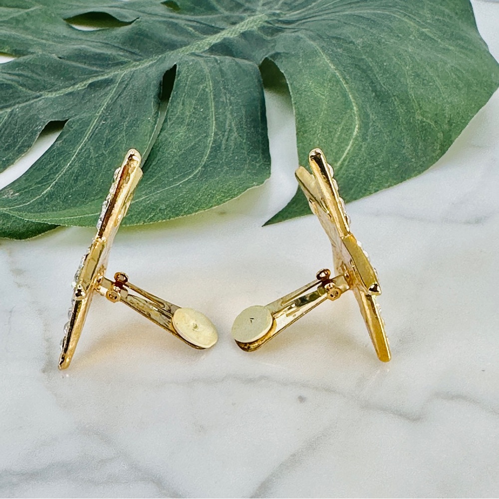 Vintage Huge Rhinestone Star Earrings 80s Clip On Gold Bling Sparkle Cos… - Picture 5 of 10